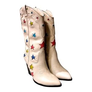 New Steve Madden Ivory‎ Rainbow Stars Cowboy Western Leather Boho Boots 6.5
